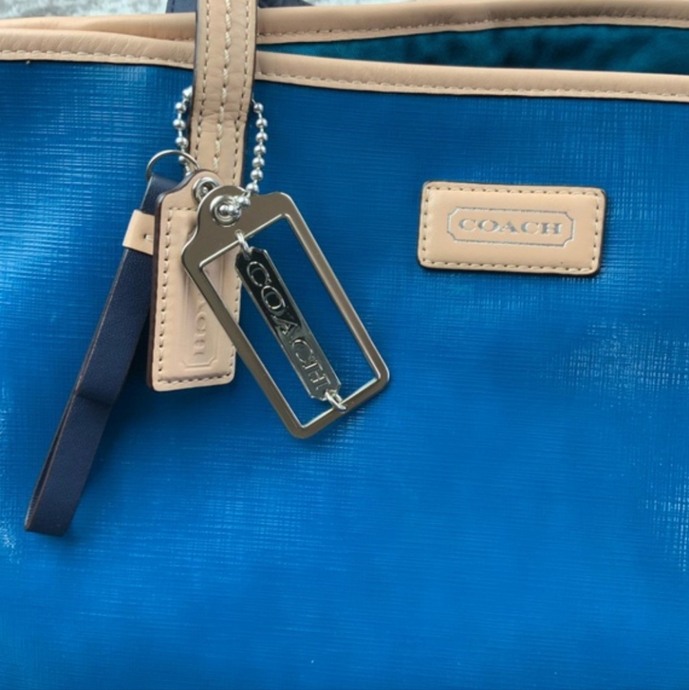 Coach Metro Teal Blue Tote Bag And Matching Wallet